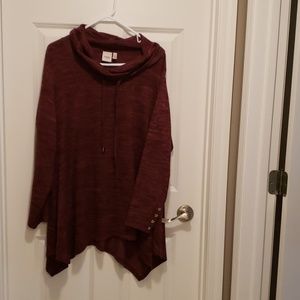 Burgundy long sleeve cowl neck top